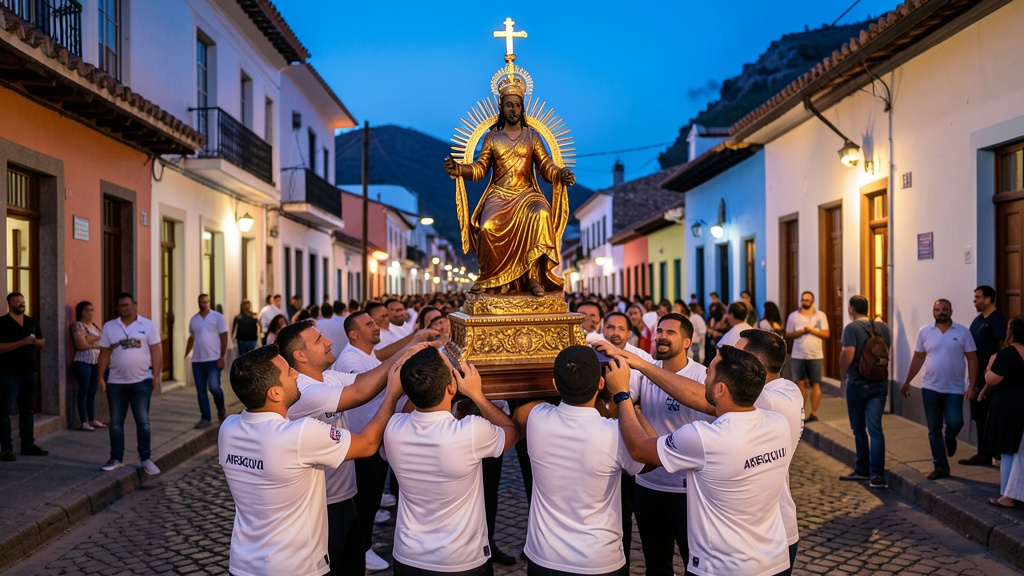 Arequipa: Jugadores de Melgar cargan anda del Señor de los Milagros